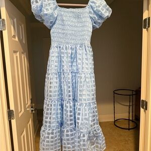 Elegant Light Blue Smocked Dress